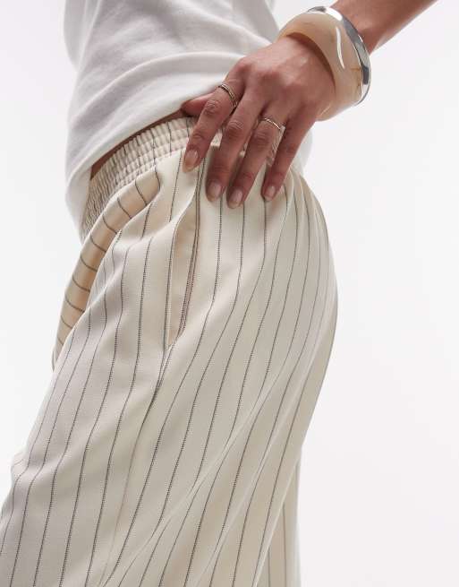Topshop pinstripe bobbi boxer sweatpants in beige, 3 of 5