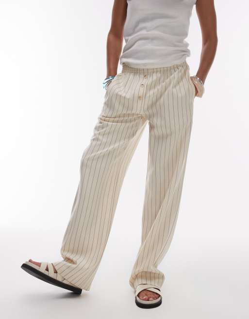 Topshop pinstripe bobbi boxer sweatpants in beige, 4 of 5