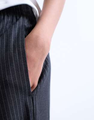Topshop Pinstripe Bobbi Boxer Sweatpants In Gray