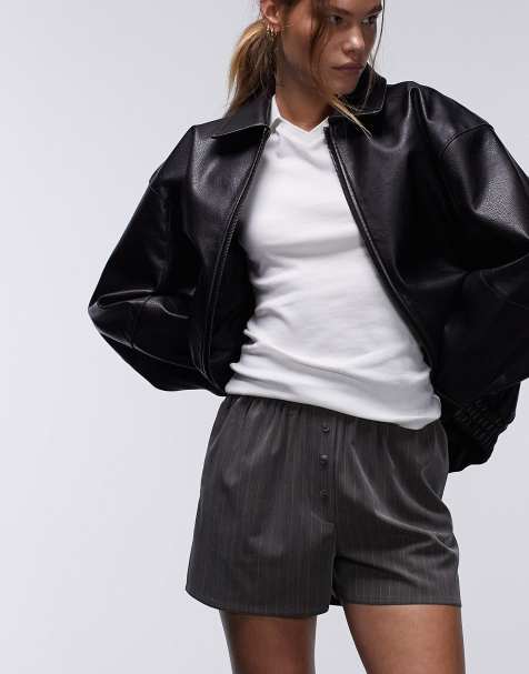 Topshop pinstripe boxer shorts in grey (part of a set) - view 1