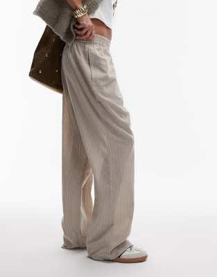 Topshop Pinstripe Cotton Sweatpants In Sand-neutral