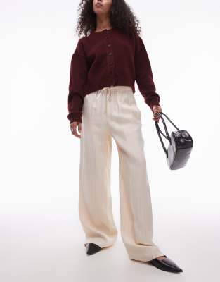 Topshop Pinstripe Drawcord Satin Pants In Buttermilk-yellow