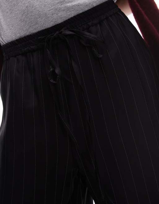 Topshop pinstripe drawstring satin pants in black