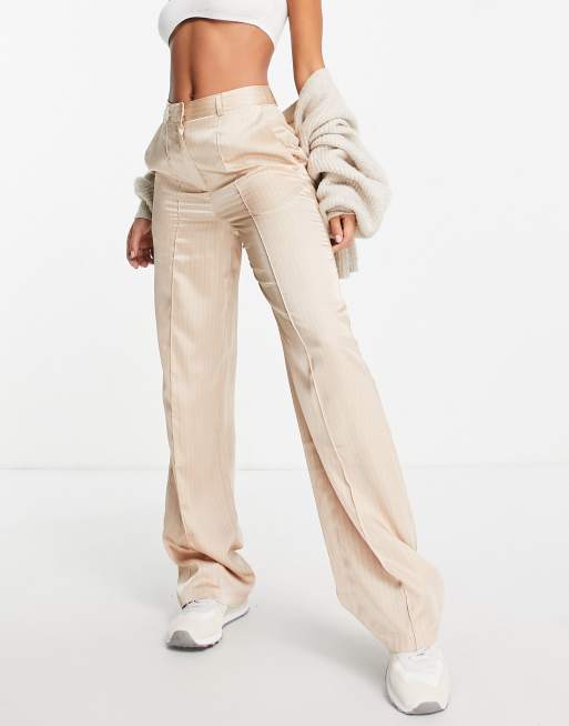 Topshop pinstripe satin wide leg pant in cream | ASOS