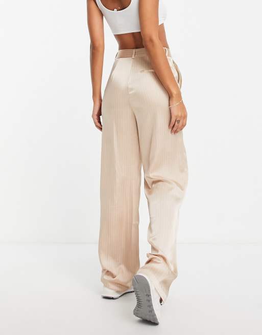 Cream Satin Palazzo Pants, Pants