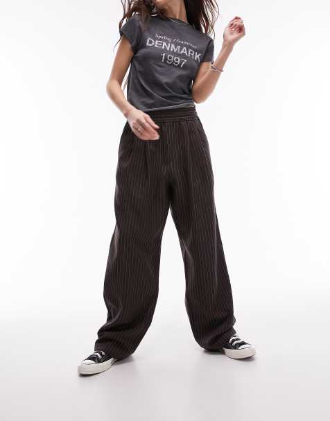 Topshop pinstripe smart jogger in chocolate - view 1