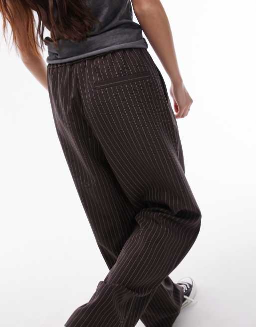 Topshop pinstripe smart sweatpants in chocolate