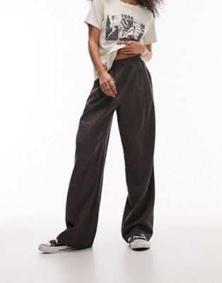 Topshop Pinstripe Straight Leg Tailored Sweatpants In Gray In Brown