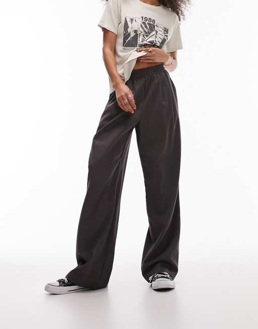Topshop pinstripe straight leg smart trackies in chocolate
