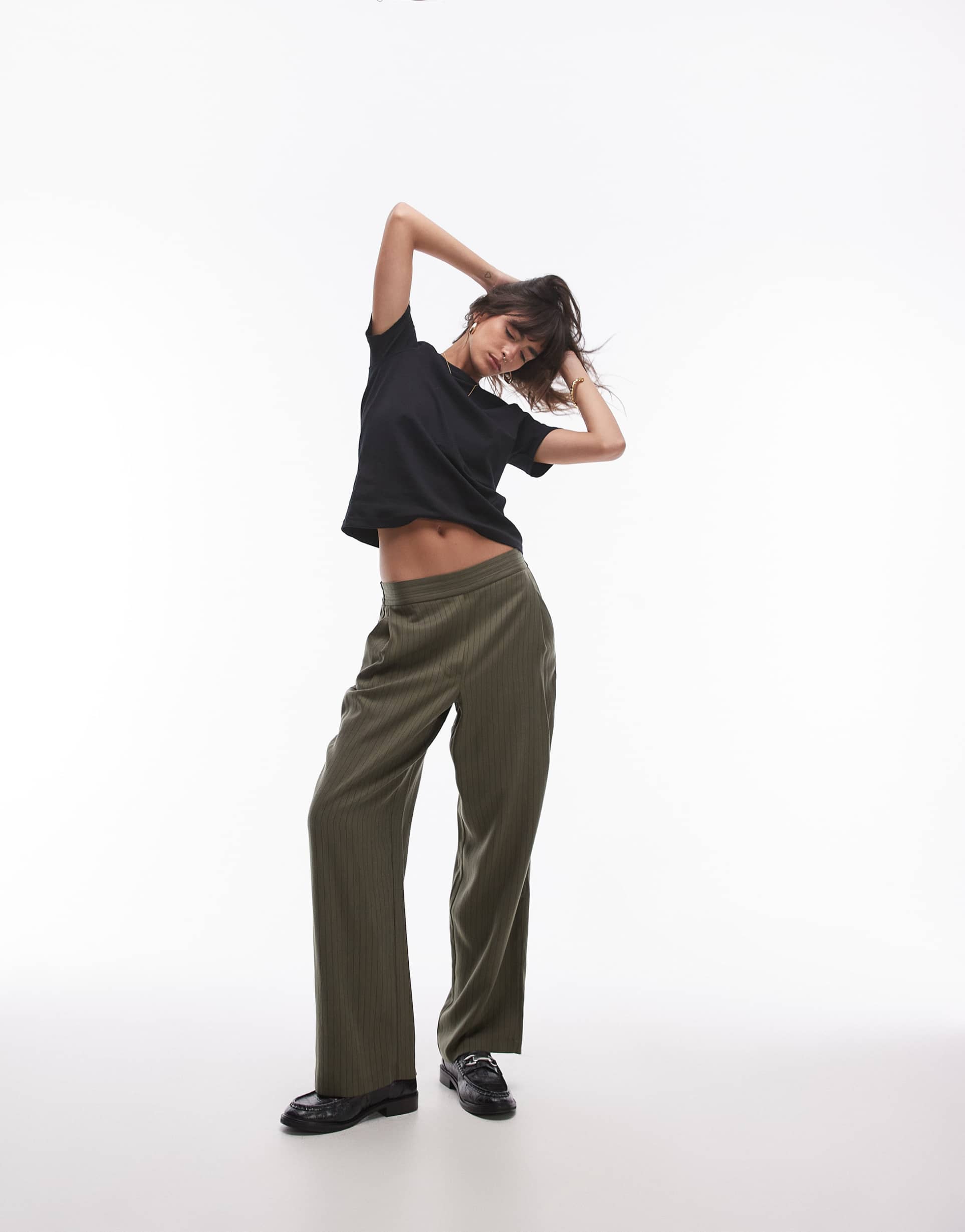 topshop pinstripe sweatpants in khaki