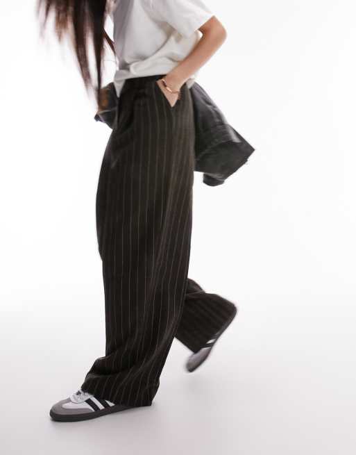 Topshop pinstripe wool pants in brown - part of a set , 3 of 5