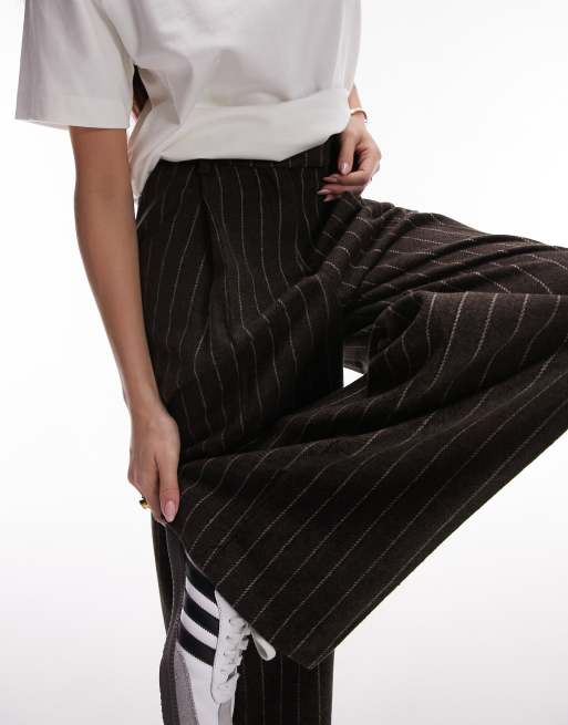 Topshop pinstripe wool pants in brown - part of a set , 4 of 5