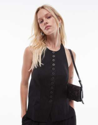 Topshop pintsripe waistcoat in black