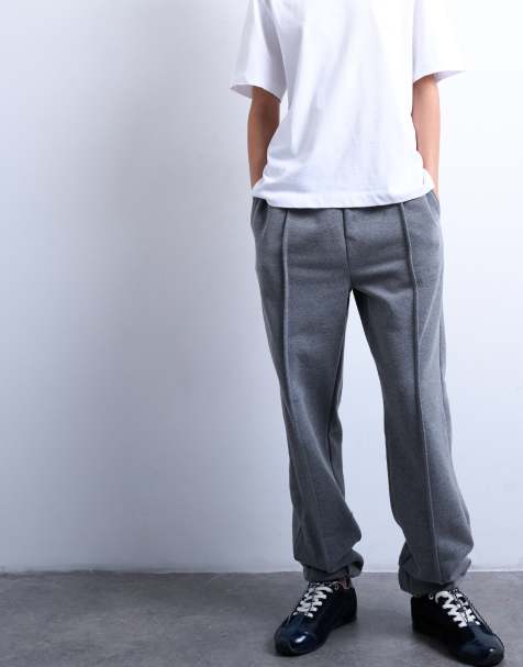 Topshop pintuck cuffed jogger in dark grey marl - view 2