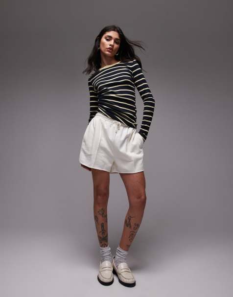 Topshop pintuck jogger short in ecru - view 1