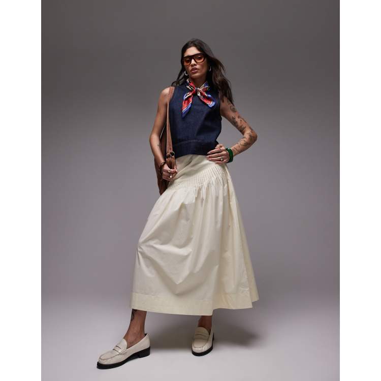 Topshop pintuck poplin full skirt in buttermilk | ASOS