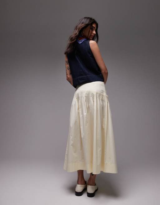 Topshop pintuck poplin full skirt in buttermilk