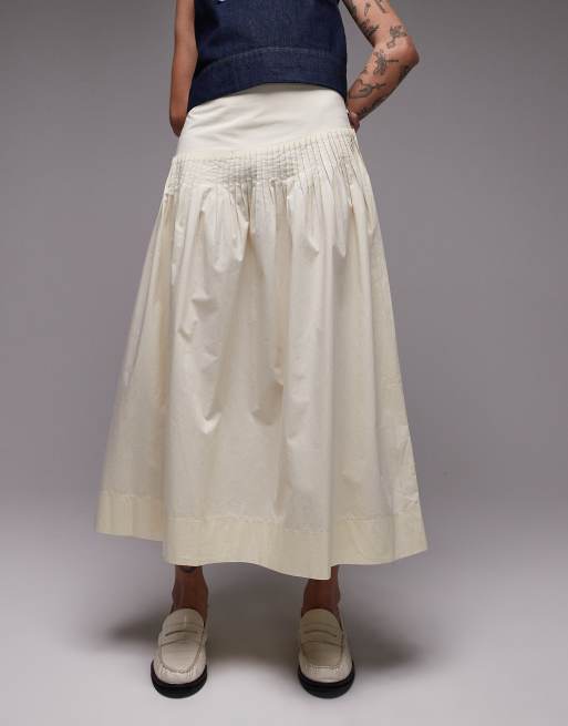 Topshop pintuck poplin full skirt in buttermilk