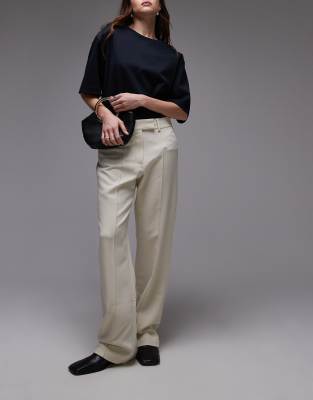 pintuck slim leg pants in buttermilk-Yellow