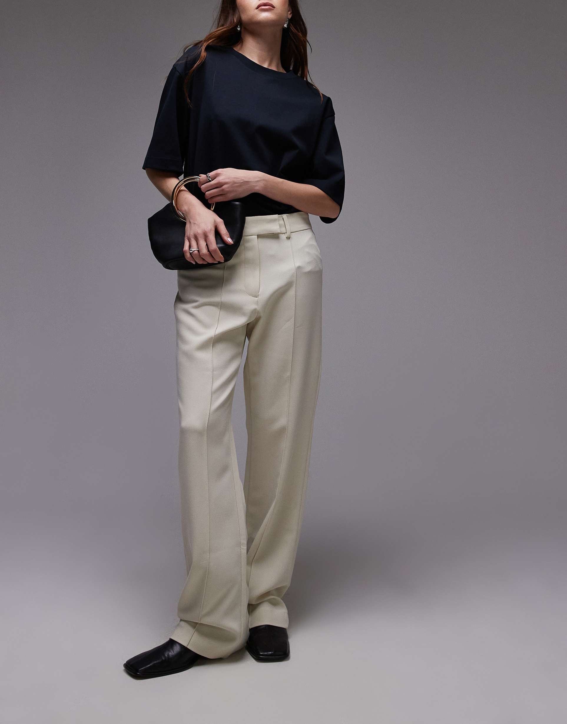 topshop pintuck slim leg pants in buttermilk