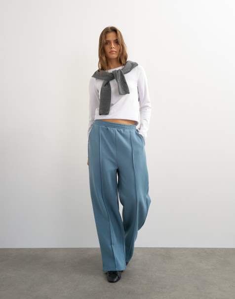 Topshop pintuck straight leg trackies in blue - view 1