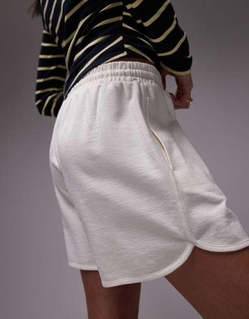 Topshop pintuck trackie shorts in ecru, 3 of 5