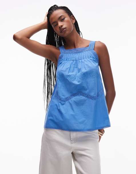 Topshop pintuck trapeze cami in blue - view 1