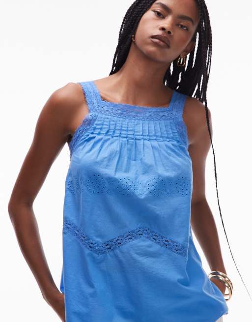 Topshop pintuck trapeze cami in blue, 4 of 4