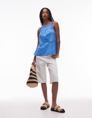 Topshop Pintuck Trapeze Cami Top In Blue