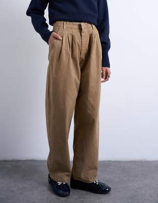 Topshop Pintuck Waist Cropped Pants In Brown