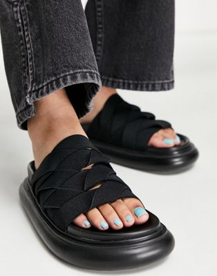 Topshop Pio elastic footbed mule sandal in black