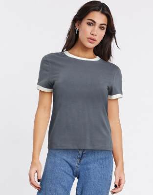 Topshop piped edge t-shirt in charcoal-Grey