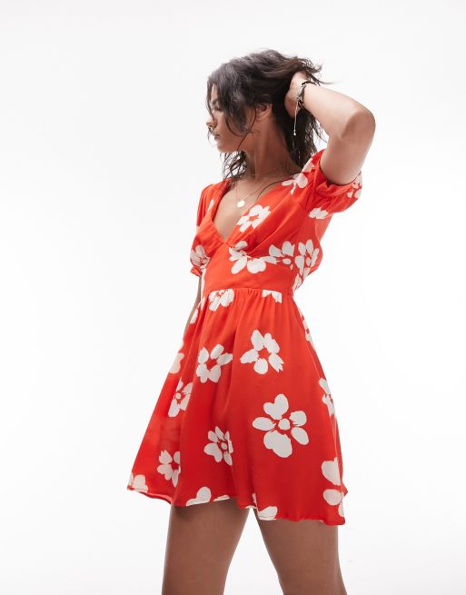 Topshop red floral dress sale