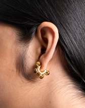 Topshop Piper stainless steel hoop earrings with stones in gold & tiger
