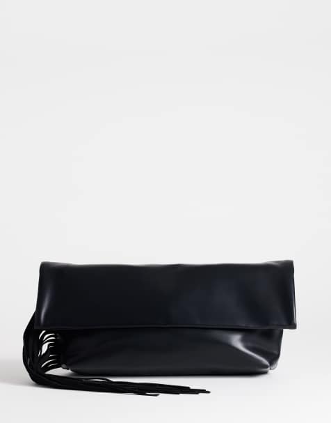 Topshop Pippa fringe clutch bag in black - view 1