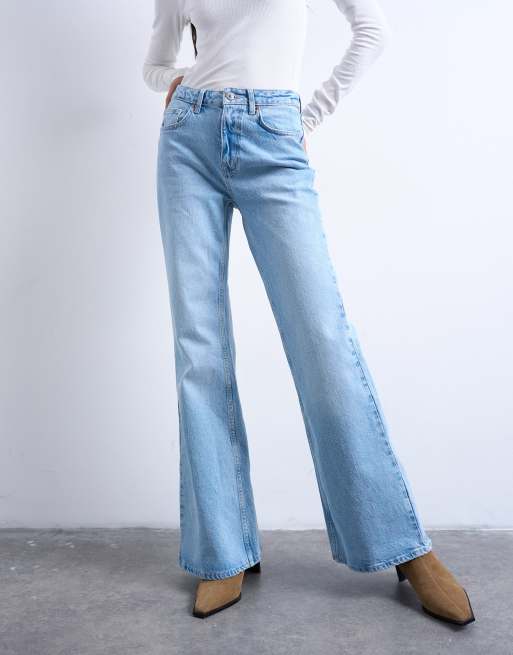 Topshop Pippa mid rise comfort stretch flare jean in bleach, 2 of 7