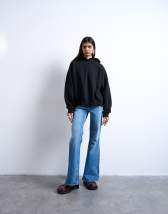 Topshop Pippa mid rise comfort stretch flare jean in mid blue