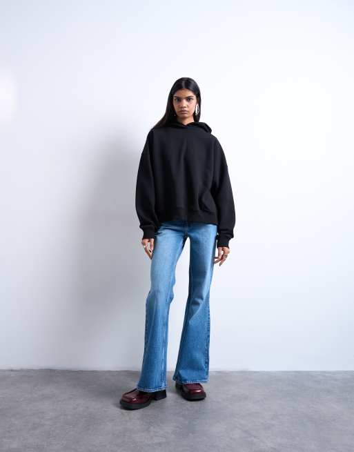 Topshop Pippa mid rise comfort stretch flare jean in mid blue