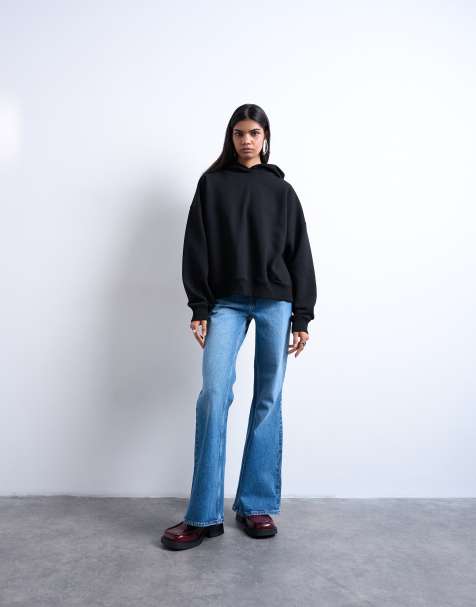 Topshop Pippa mid rise comfort stretch flare jean in mid blue - view 1