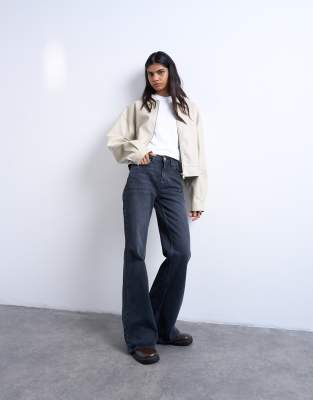 Topshop Pippa Mid Rise Comfort Stretch Flare Jean In Washed Black