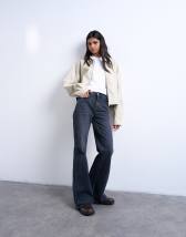 Topshop Pippa mid rise comfort stretch flare jean in washed black