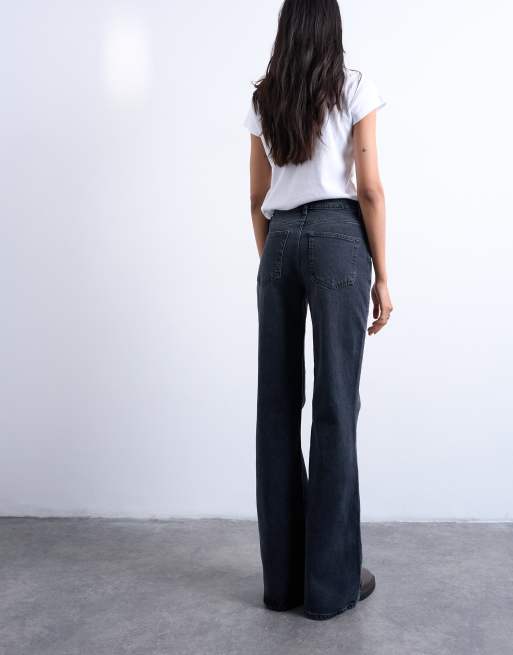Topshop Pippa mid rise comfort stretch flare jean in washed black, 5 of 7
