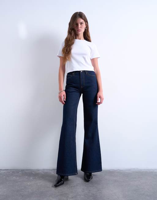 Topshop Pippa mid rise comfort stretch flare jeans in indigo rinse, 2 of 7