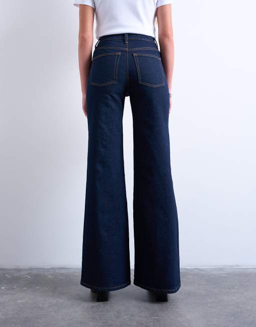 Topshop Pippa mid rise comfort stretch flare jeans in indigo rinse, 4 of 7