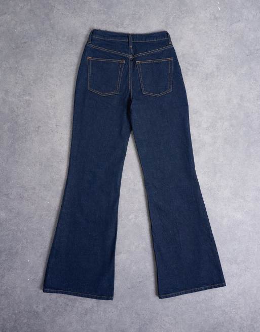 Topshop Pippa mid rise comfort stretch flare jeans in indigo rinse, 7 of 7