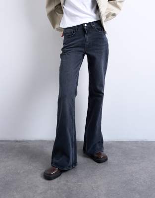 Topshop Pippa Mid Rise Comfort Stretch Flare Jeans In Neutral