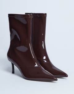 Pippa point toe stretch ankle boot in patent chocolate