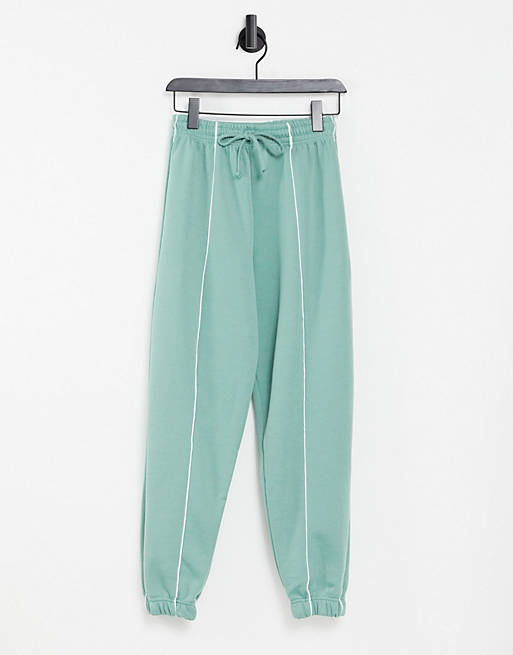  Topshop pique seam detail joggers in sage green 