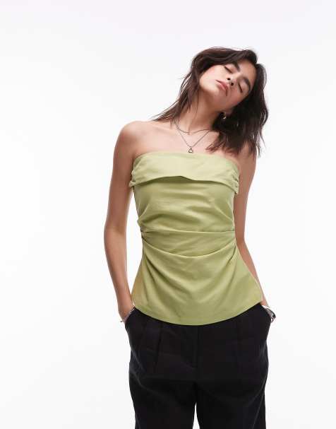 Topshop linen fold over bandeau in pistachio green