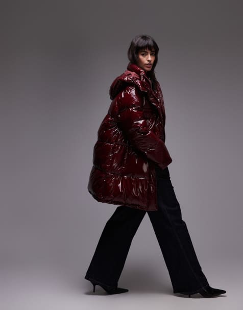Topshop - Piumino a lunghezza media bordeaux con cappuccio - view 1